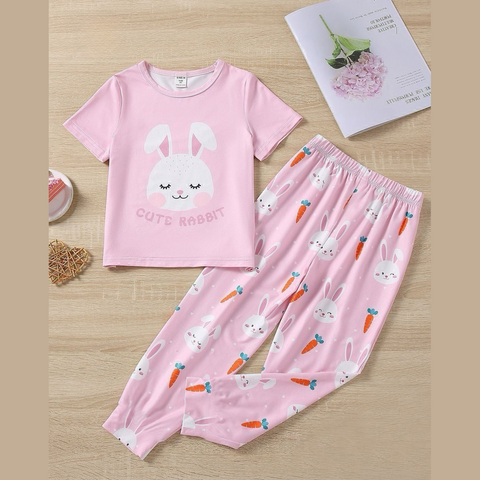 Pink Cute Rabbit Prnited Kids Suit
