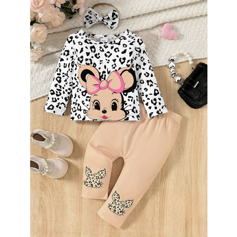 White Cute Mickey With Beige Trouser kids Suit