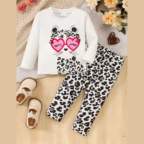 White Dual Heart Prnited Kids Suit