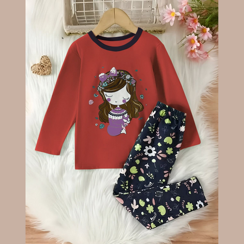 Red Sleepy Princess Printed Kids Suit
