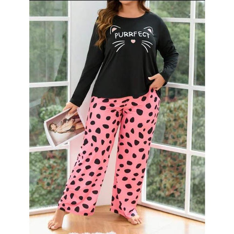Black Purfect Printed with Polka Trouser The Ultimate Dream Wear Sleep Suit