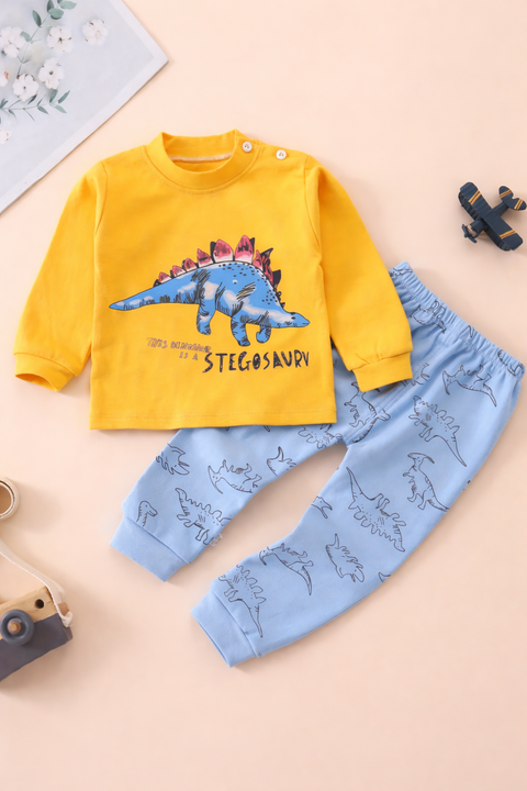 Yellow with Blue Dinosour Printed Kids Suit