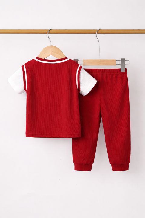 Red Mama's Boy Printed Kids Suit