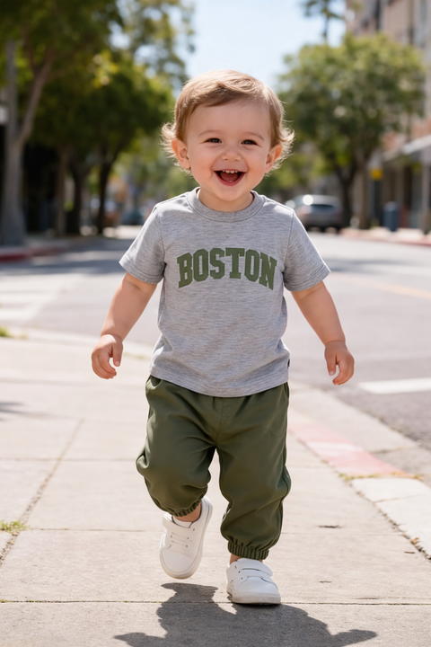 Grey Boston with Green Trouset Printed Kids Suit