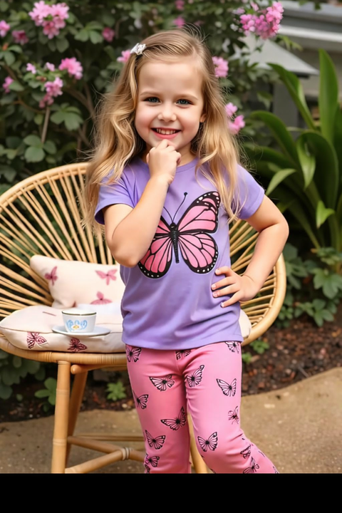 Purple Butterfly Printed Kids Suit
