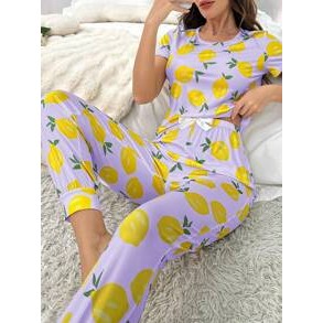 Lilac Lemon Printed Half Sleeves The Ultimate Dream Wear Sleep Suit