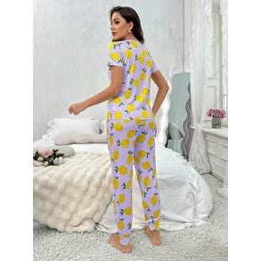 Lilac Lemon Printed Half Sleeves The Ultimate Dream Wear Sleep Suit