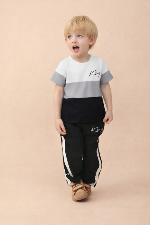 Kids Grey & Black King Printed Kids Suit