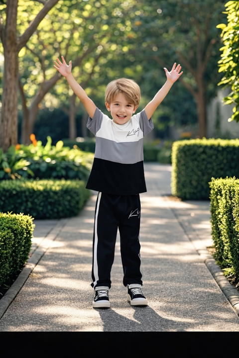 Kids Grey & Black King Printed Kids Suit