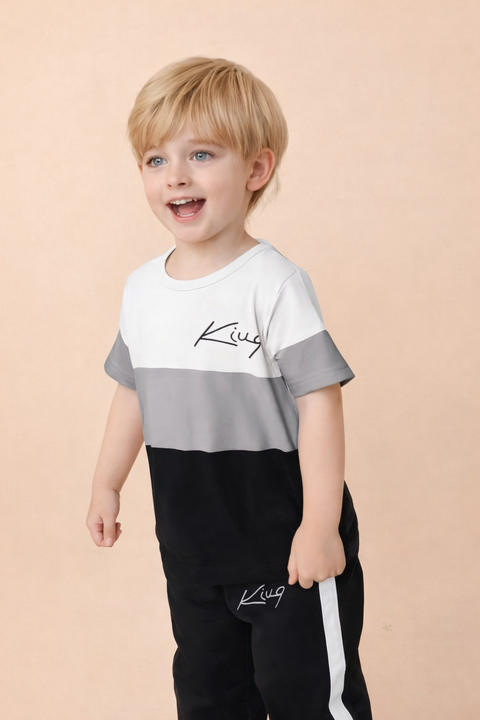 Kids Grey & Black King Printed Kids Suit
