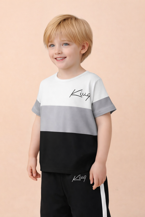 Kids Grey & Black King Printed Kids Suit
