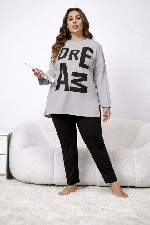 Grey Dreams Long Shirt With Black Trouser Night Suit
