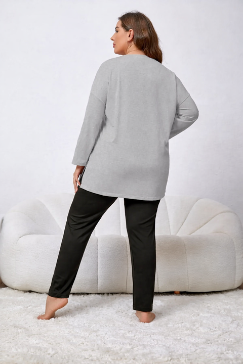 Grey Dreams Long Shirt With Black Trouser Night Suit