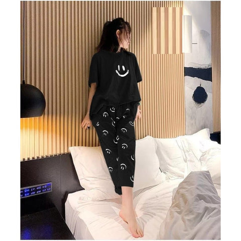 Black Smile Half Sleeves Printed Night Suit (SP-59)