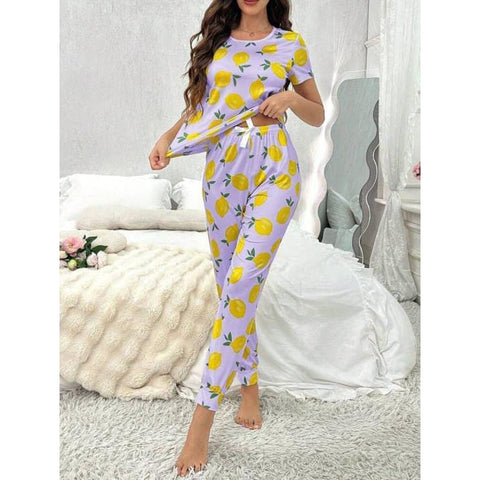 Lilac Lemon Printed Half Sleeves The Ultimate Dream Wear Sleep Suit