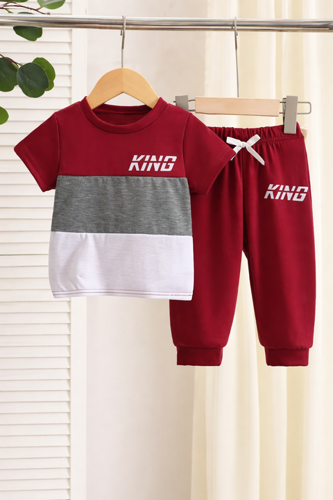 Maroon And Grey King Printed Kids Suit