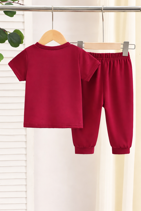 Maroon And Grey King Printed Kids Suit