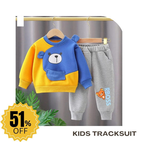 Yellow With Blue Bear Sweatshirt With Trouser Tracksuit For Kids