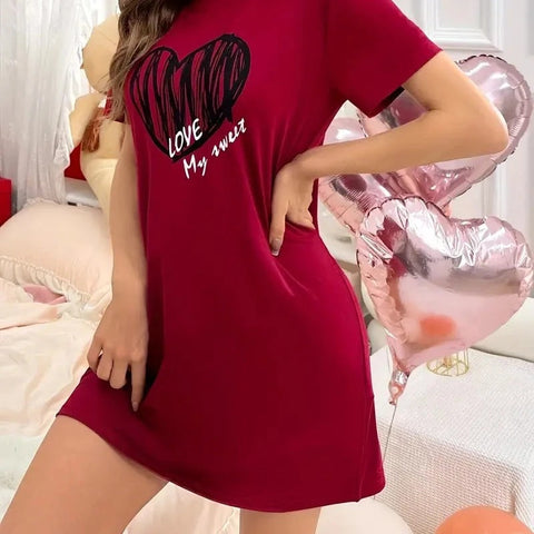 Maroon With Black Big Heart Print Long Shirt For Her (OM-1101)