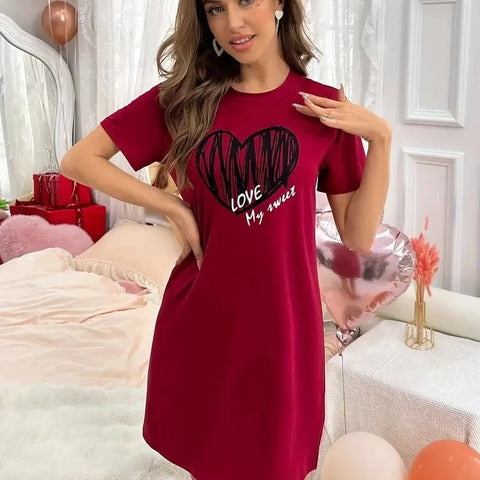 Maroon With Black Big Heart Print Long Shirt For Her (OM-1101)