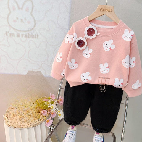 Pink Little Bunny Sweatshirt & Black Trouser Tracksuit For Kids