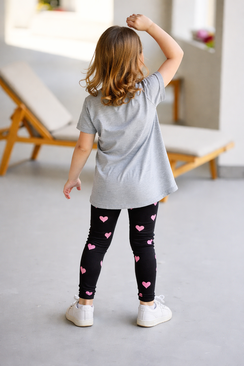 Grey Kitty With Heart Printed Kids Suit