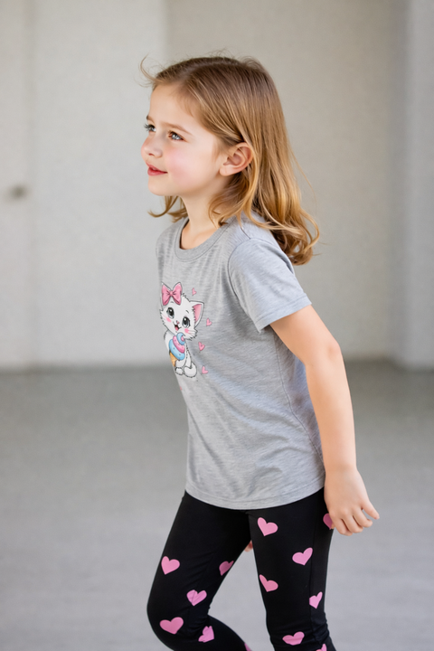 Grey Kitty With Heart Printed Kids Suit