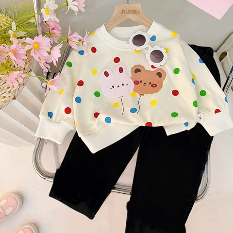 Rainbow Dot Sweatshirt and Black Trouser Tracksuit For Kids