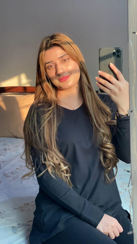 Plain Black V Neck with Palazzo Style Pajama Full Sleeves Suit