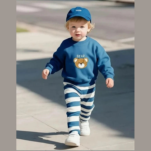 Blue Bear with stripes pajama Kids tracksuit