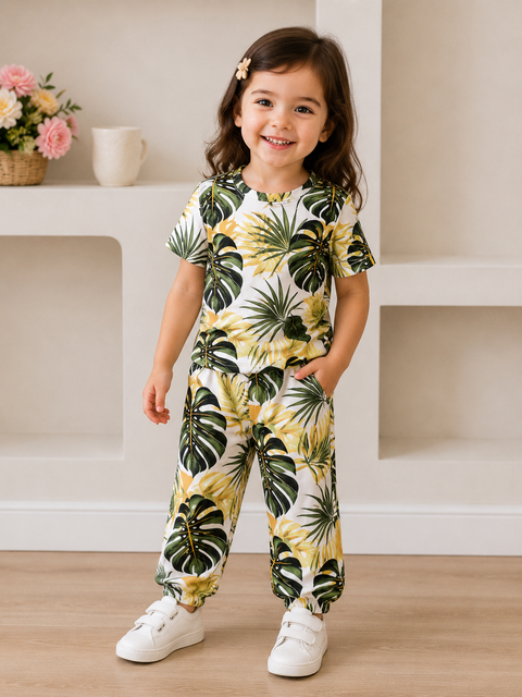 Green Leaf Printed Kids Suit