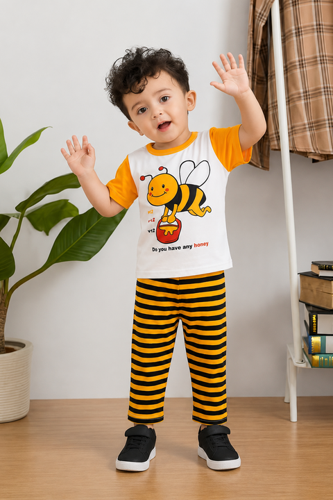 White And Yellow Honey Bee Printed Kids Suit