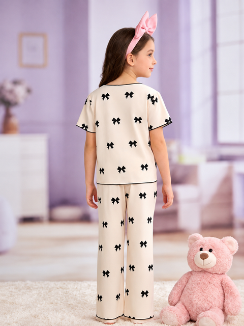 Beige With Black Bow Printed Kid Suit