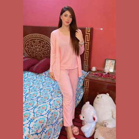 Baby Pink 3 Piece Night suit