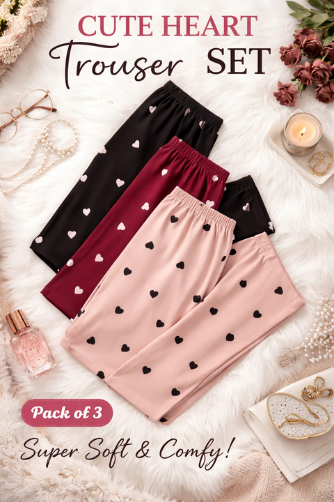 Women’s Heart Printed Pajama Trousers (Pack of 3)