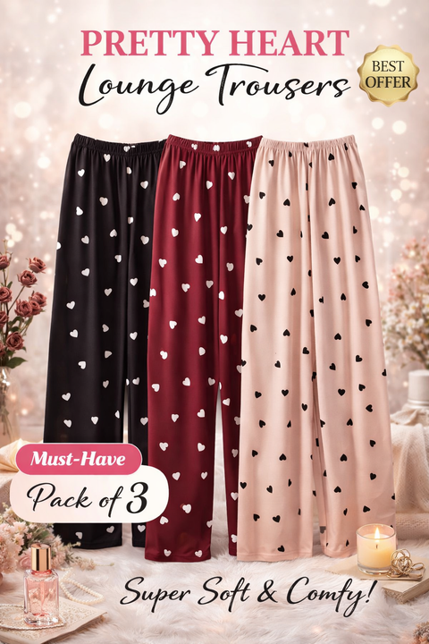 Women’s Heart Printed Pajama Trousers (Pack of 3)