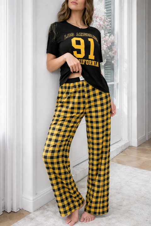 Black Los Angeles Print Nightwear Suit