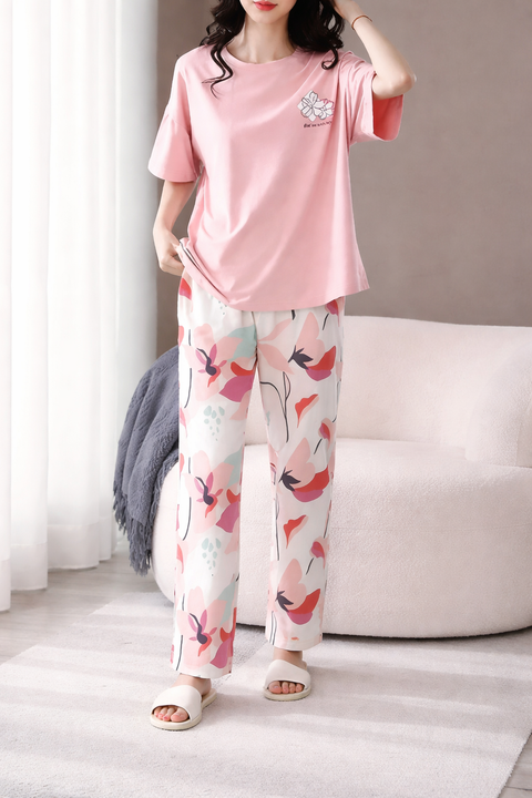 Pink Printed Half Sleeves Night Suit The Ultimate Dream Wear Sleep Suit