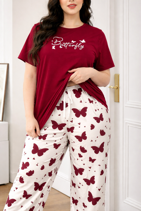 Butterfly Printed Half Sleeves Tshirt with Butterfly Trouser Dream Wear Sleep Suit