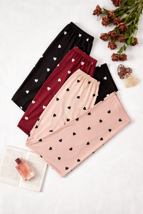 Pack Of 3 Hearts Printed Plazzo Pajamas - Superb Quality