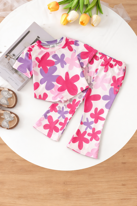 Pink Floral Pajama Set for Girls