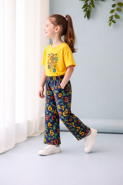 Girls Yellow Alphabet Print Kids Suit