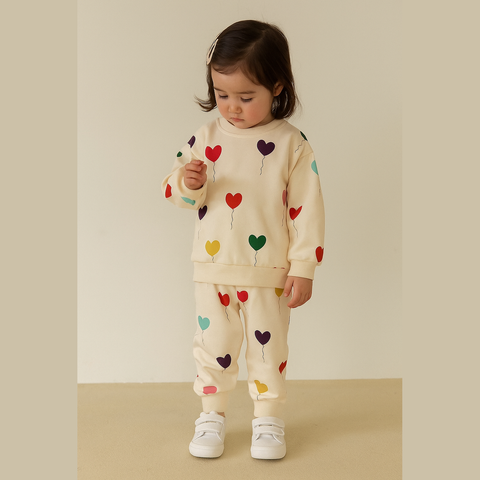 Rainbow Hearts Winter Sweatshirt with Trouser Tracksuit For Kids