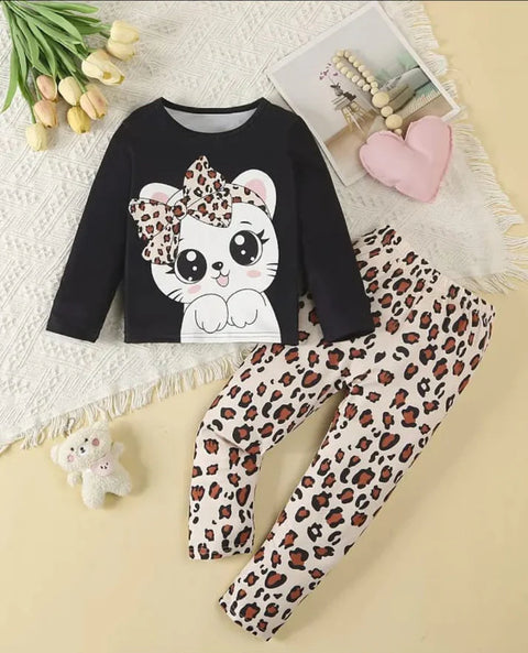 Black Cute Kitty with Cheetha Pajama Kids suit