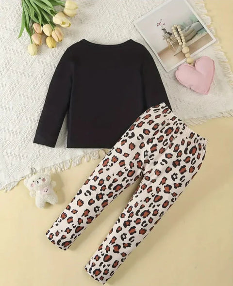 Black Cute Kitty with Cheetha Pajama Kids suit