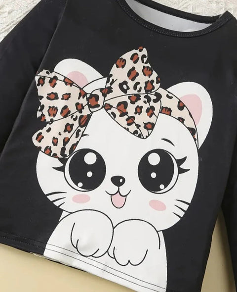 Black Cute Kitty with Cheetha Pajama Kids suit