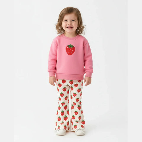 Pink Strawberry with All over Strawberry Printed Pajama Kids Tracksuit