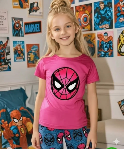 Pink Spider Girl Printed Kids Suit