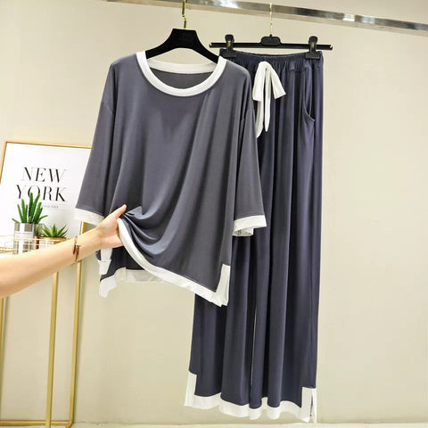 Grey With White Round Neck Flapper Pajama Night Suit