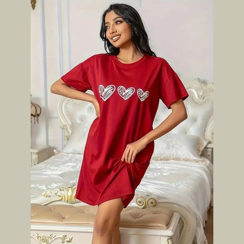 Red With White Hearts Long Shirt For Her (OM-1116)